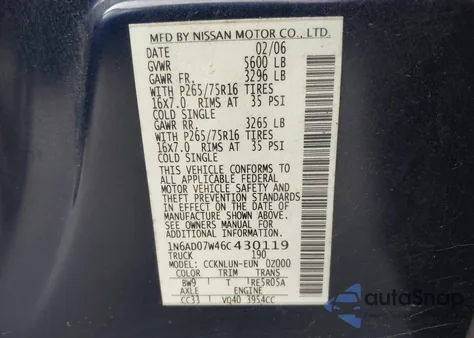 2006 Nissan Frontier Nismo Off Road from USA, damaged, VIN 1N6AD07W46C430119